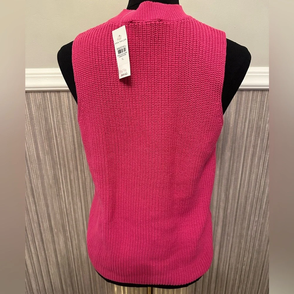 Ann Taylor Pink Mock Neck Sweater Vest Chunky Knit Sleeveless XL NWT - Picture 3 of 5